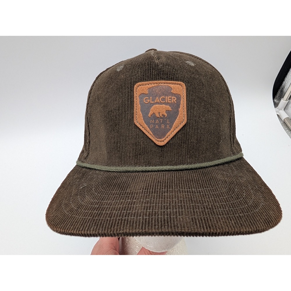 Locale Glacier National Park Corduroy Snapback Hat Brown Bear Patch Rope Cap MT